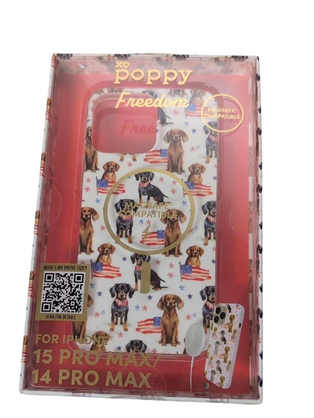 XO Poppy iPhone 15/14 Pro Max Freedom Patriotic Dog Phone Case